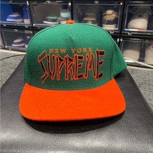 NEW • SUPREME • BONES LOGO 5 PANEL SNAPBACK CAP • DARK GREEN ORANGE SKELETON HAT